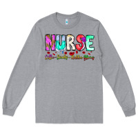 Heather Grey Nurse Coffee Scrubs Rubber Gloves Long Sleeve Tee - CowhideDigitalArt