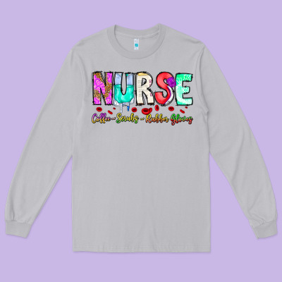 Nurse Coffee Scrubs Rubber Gloves Long Sleeve Tee Designed By Cowhidedigitalart
