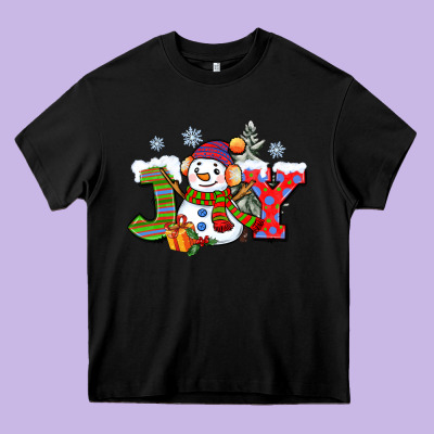 Christmas Joy Snowman Heavy Core Tee Designed By Cowgirlartshop