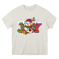 Cream christmas joy snowman Heavy Core Tee - CowGirlArtShop