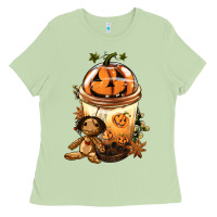 Matcha Halloween Jack O Lantern Bobba Cup Ladies Tee - FaDigitalArtStudio