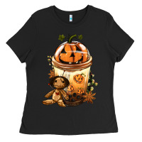 Black Halloween Jack O Lantern Bobba Cup Ladies Tee - FaDigitalArtStudio