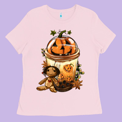 Halloween Jack O Lantern Bobba Cup Ladies Tee Designed By Fadigitalartstudio
