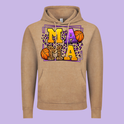 Purple And Gold Basketball Leopard Frame Mama Vintage Hoodie Designed By Lillyallendesigns
