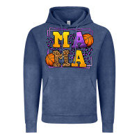 Vintage Denim Purple and gold Basketball leopard frame Mama Vintage Hoodie - LillyAllenDesigns