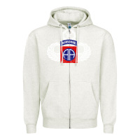 Oatmeal Heather 82nd Airborne Div Parachutist Wings and Patch - Distressed Zipper Hoodie - baoMotion