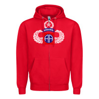 Red 82nd Airborne Div Parachutist Wings and Patch - Distressed Zipper Hoodie - baoMotion