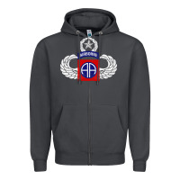 Smoke 82nd Airborne Div Parachutist Wings and Patch - Distressed Zipper Hoodie - baoMotion