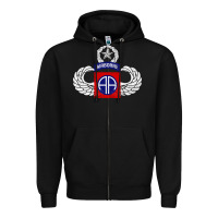 Black 82nd Airborne Div Parachutist Wings and Patch - Distressed Zipper Hoodie - baoMotion