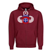 Burgundy 82nd Airborne Div Parachutist Wings and Patch - Distressed Zipper Hoodie - baoMotion