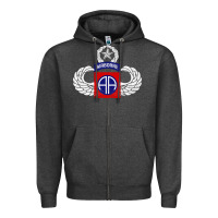 Charcoal Heather 82nd Airborne Div Parachutist Wings and Patch - Distressed Zipper Hoodie - baoMotion