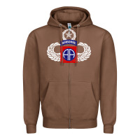 Chestnut 82nd Airborne Div Parachutist Wings and Patch - Distressed Zipper Hoodie - baoMotion