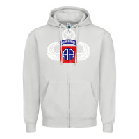 Dove Grey 82nd Airborne Div Parachutist Wings and Patch - Distressed Zipper Hoodie - baoMotion