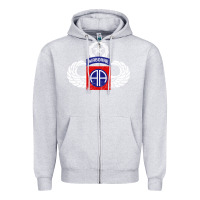 Heather Grey 82nd Airborne Div Parachutist Wings and Patch - Distressed Zipper Hoodie - baoMotion