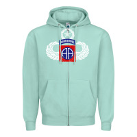 Seafoam 82nd Airborne Div Parachutist Wings and Patch - Distressed Zipper Hoodie - baoMotion