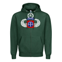 Sports Green 82nd Airborne Div Parachutist Wings and Patch - Distressed Zipper Hoodie - baoMotion