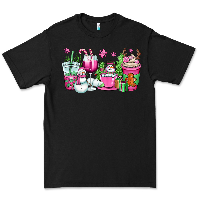 Pink Christmas Snowman Coffee Cups Premium Tee by OliviaCreatesArt | Teevron