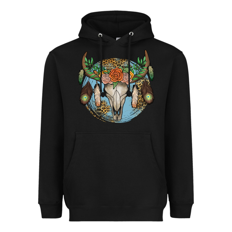 Floral Feather Bull Skull Heavyweight Hoodie by JahusDesignShop | Teevron