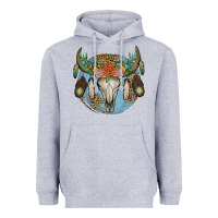 Heather Grey floral feather bull skull Heavyweight Hoodie - JahusDesignShop