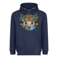 Navy floral feather bull skull Heavyweight Hoodie - JahusDesignShop