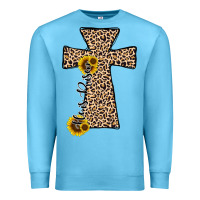 Ocean Blue he is risen leopard cross Premium Sweatshirt - JahusDesignShop