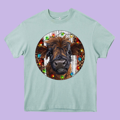 Western Christmas Calf Heavy Core Tee Designed By Ranaportraitstore