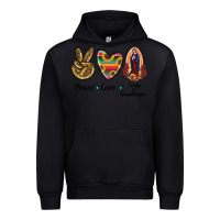 Black Peace Love Lady Of Guadalupe Urban Hoodie - RanaPortraitStore