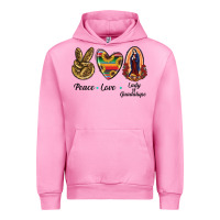 Fuchsia Pink Peace Love Lady Of Guadalupe Urban Hoodie - RanaPortraitStore