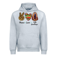 Heather Grey Peace Love Lady Of Guadalupe Urban Hoodie - RanaPortraitStore