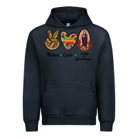 Navy Peace Love Lady Of Guadalupe Urban Hoodie - RanaPortraitStore