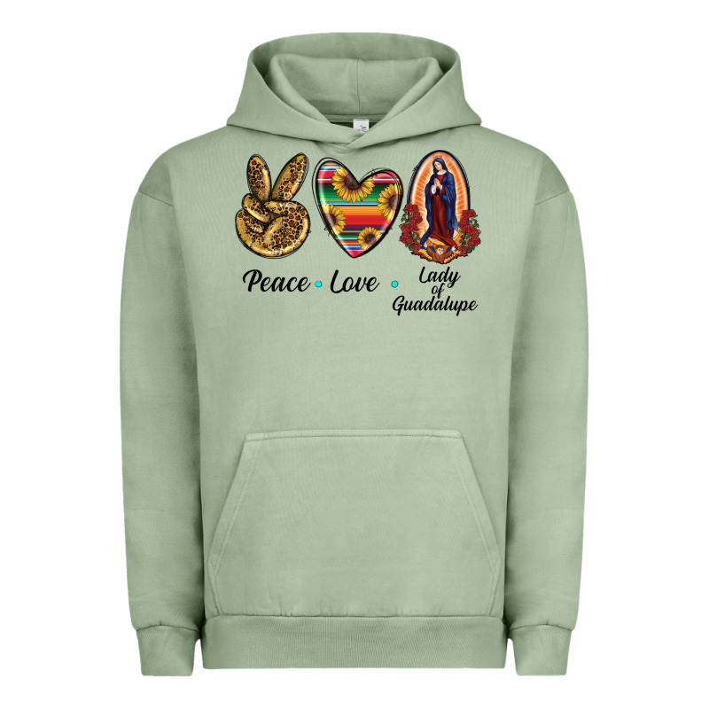 Peace Love Lady Of Guadalupe Urban Hoodie by RanaPortraitStore | Teevron