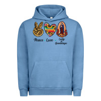 Pigment Pebble Blue Peace Love Lady Of Guadalupe Urban Hoodie - RanaPortraitStore