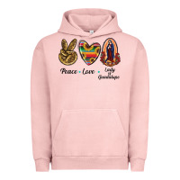 Pigment Salmon Peace Love Lady Of Guadalupe Urban Hoodie - RanaPortraitStore
