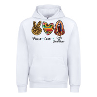 White Peace Love Lady Of Guadalupe Urban Hoodie - RanaPortraitStore