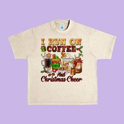 I Run On Coffee And Christmas Cheer Urban Heavy Tee Designed By Fadigitalartstudio