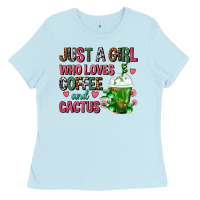 Baby Blue Just A Girl Who Loves Coffee And Cactus Frappe Ladies Tee - FaDigitalArtStudio