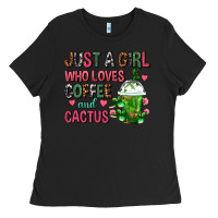 Black Just A Girl Who Loves Coffee And Cactus Frappe Ladies Tee - FaDigitalArtStudio
