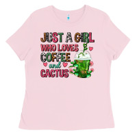 Bubblegum Pink Just A Girl Who Loves Coffee And Cactus Frappe Ladies Tee - FaDigitalArtStudio