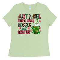 Matcha Just A Girl Who Loves Coffee And Cactus Frappe Ladies Tee - FaDigitalArtStudio