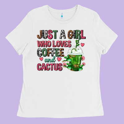 Just A Girl Who Loves Coffee And Cactus Frappe Ladies Tee Designed By Fadigitalartstudio