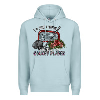 Blue Mist i'm just a woman who loves her hockey player Premium Hoodie - SublimationCraftShop