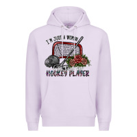 Lilac i'm just a woman who loves her hockey player Premium Hoodie - SublimationCraftShop