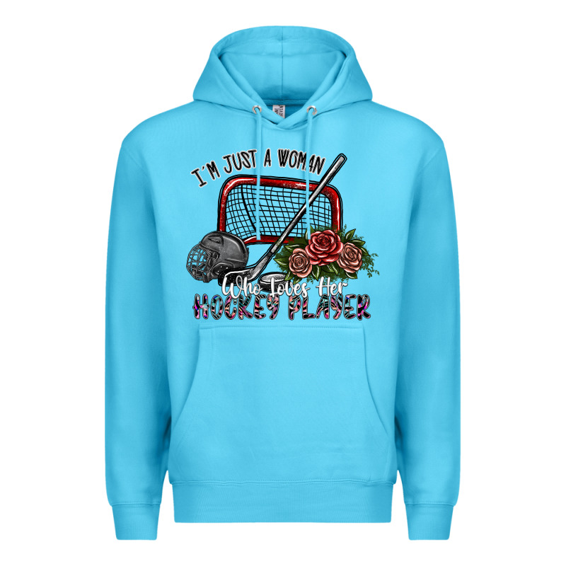 I'm Just A Woman Who Loves Her Hockey Player Premium Hoodie by SublimationCraftShop | Teevron