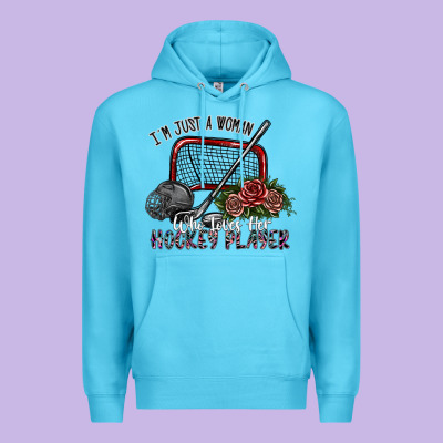 I'm Just A Woman Who Loves Her Hockey Player Premium Hoodie Designed By Sublimationcraftshop