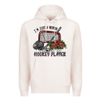 Pale Pink i'm just a woman who loves her hockey player Premium Hoodie - SublimationCraftShop