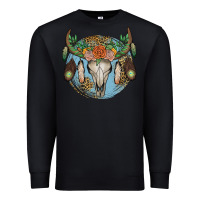 Black floral feather bull skull Premium Sweatshirt - JahusDesignShop