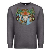 Charcoal Heather floral feather bull skull Premium Sweatshirt - JahusDesignShop