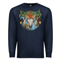 Navy floral feather bull skull Premium Sweatshirt - JahusDesignShop