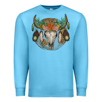 Ocean Blue floral feather bull skull Premium Sweatshirt - JahusDesignShop