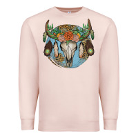 Pale Pink floral feather bull skull Premium Sweatshirt - JahusDesignShop